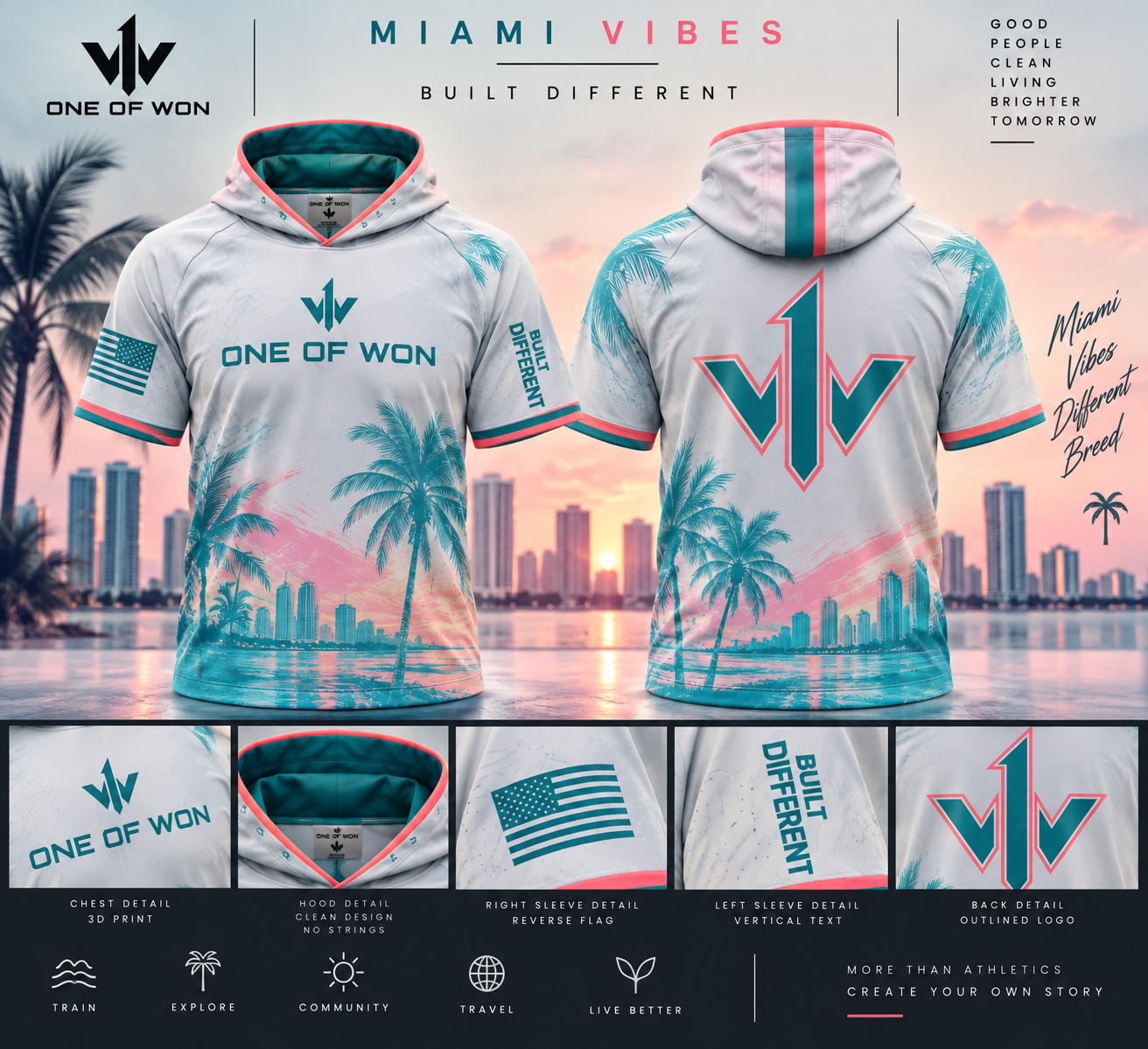Miami Vibes Short Sleeve Hooded Performance Shirt